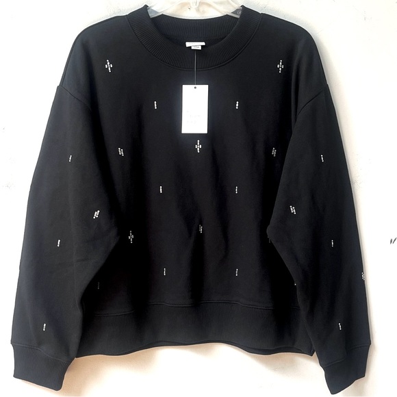a new day Tops - A New Day Long Sleeve Embellished Sweatshirt Womens Large Black Relaxed Fit NWT